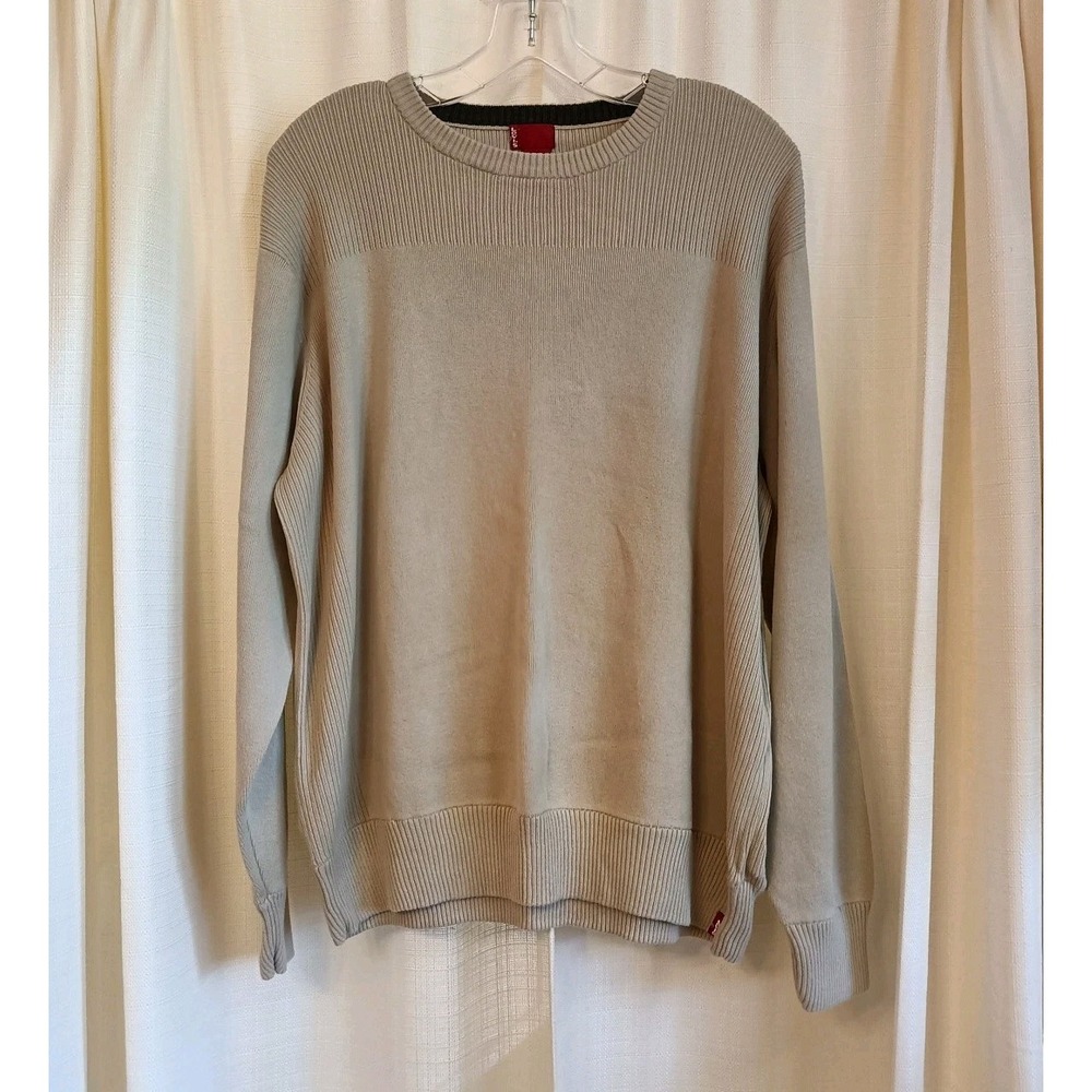 Levi's Red Tab Men's Size XL 100% Cotton Knit Beige Crewneck Sweater Ribbed